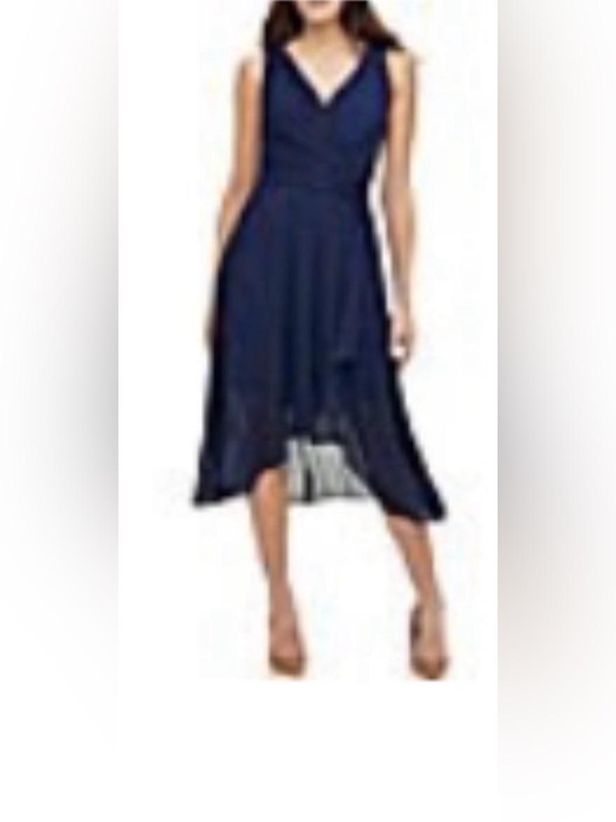 Tommy Hilfiger Navy Sleeveless High-Low Wrap Dress With Waist Tie